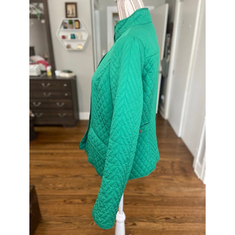 Talbots petite green quilted long sleeve jacket with plaid lining - Picture 4 of 10